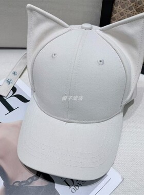 尖耳朵猫女后刺绣显脸小可爱纯棉百搭男女复古情侣圆顶硬顶棒球帽