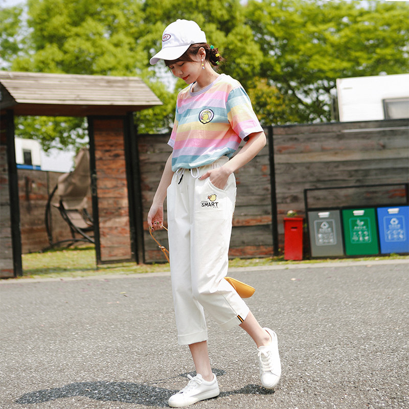 少女休闲裤显瘦百搭直筒高腰七分裤 niffeilu休闲裤