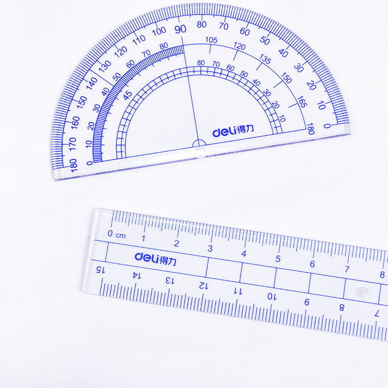 得力文具学生套尺透明亚克力尺子绘图四件套三角尺直尺量角器套装 - 图2