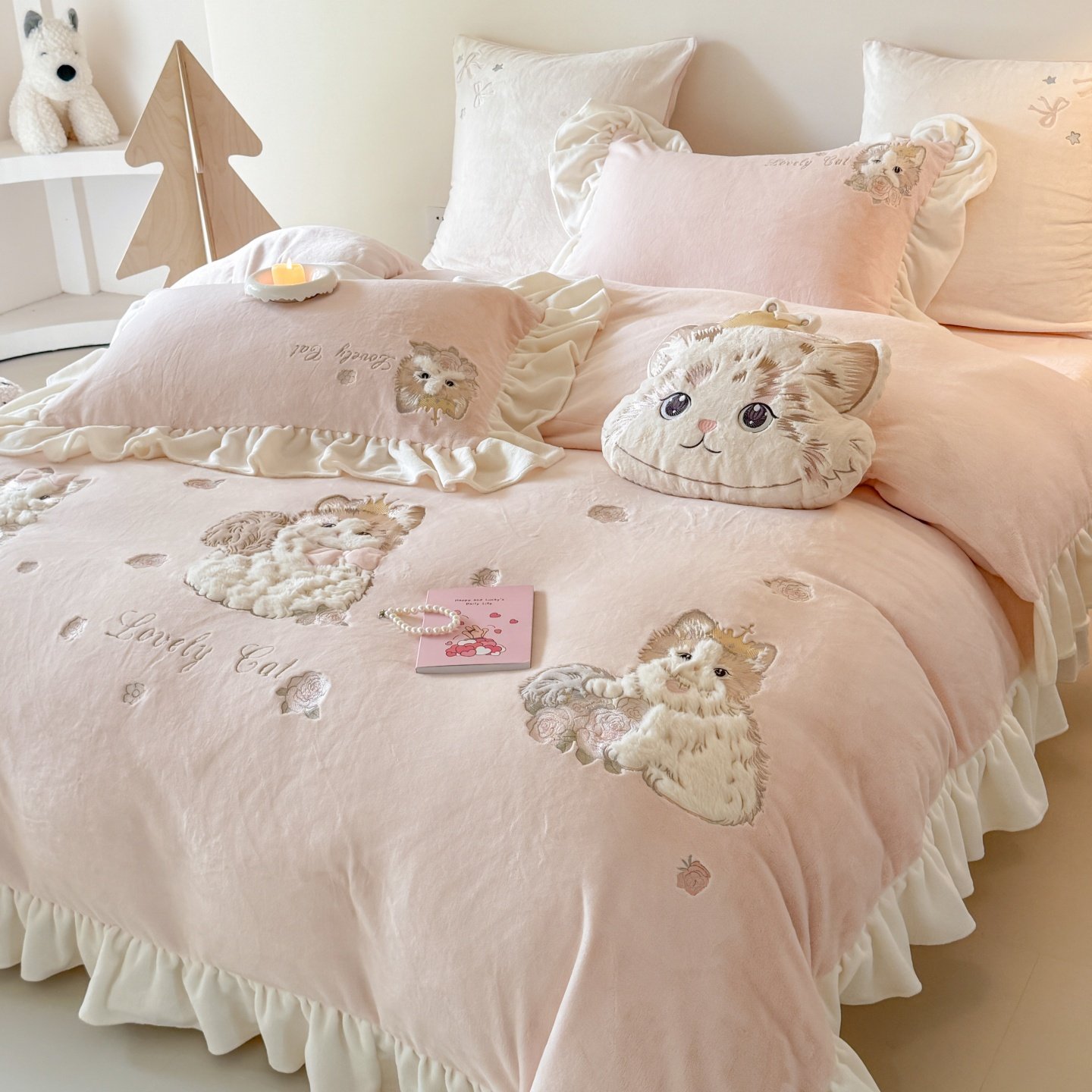 冬季卡通少女猫咪加厚牛奶绒四件套珊瑚绒被套床单公主风床上用品,淘宝优惠券,粉丝福利购,淘宝优惠卷