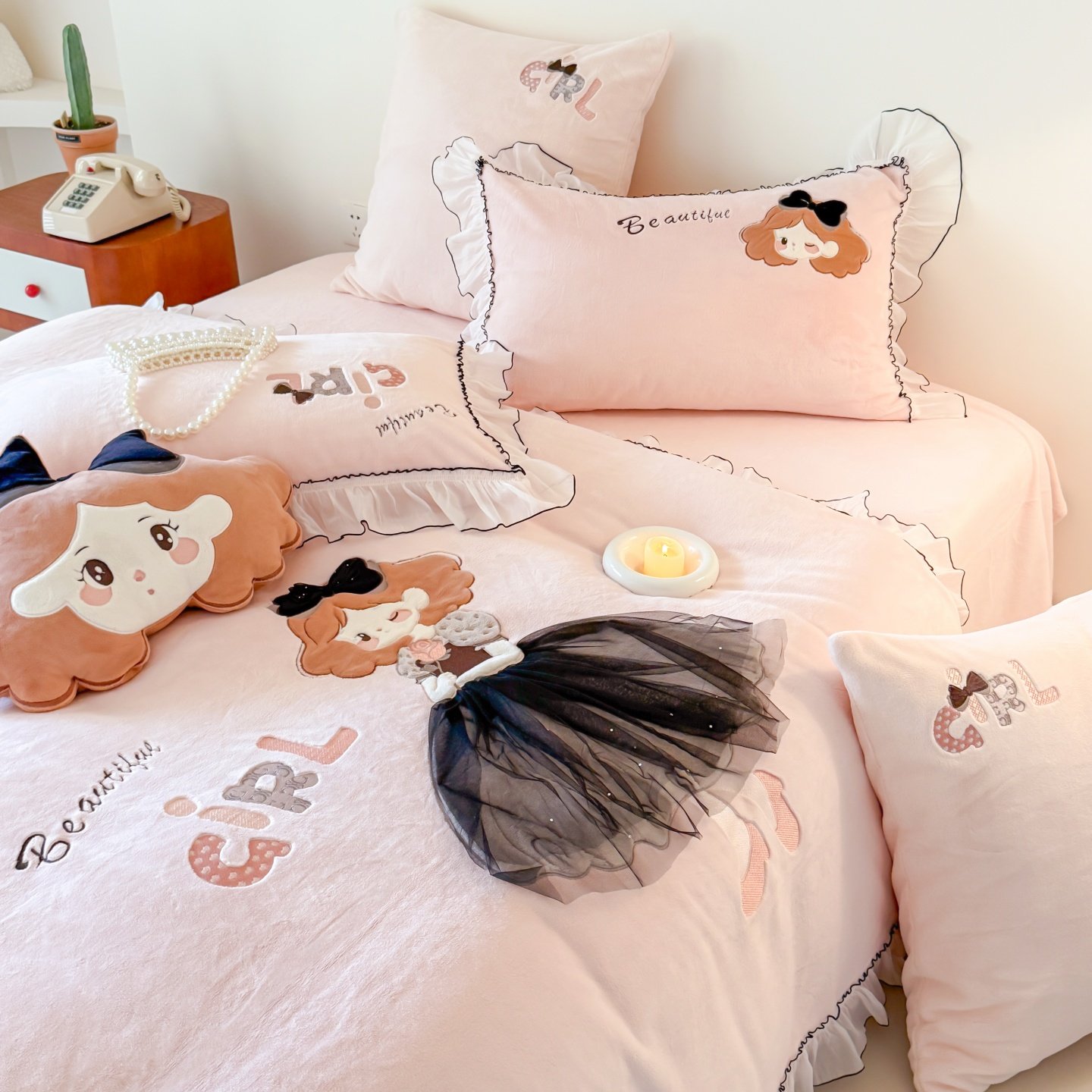 少女心冬季加厚牛奶绒四件套可爱小女孩蕾丝花边被套保暖床上用品,淘宝优惠券,粉丝福利购,淘宝优惠卷