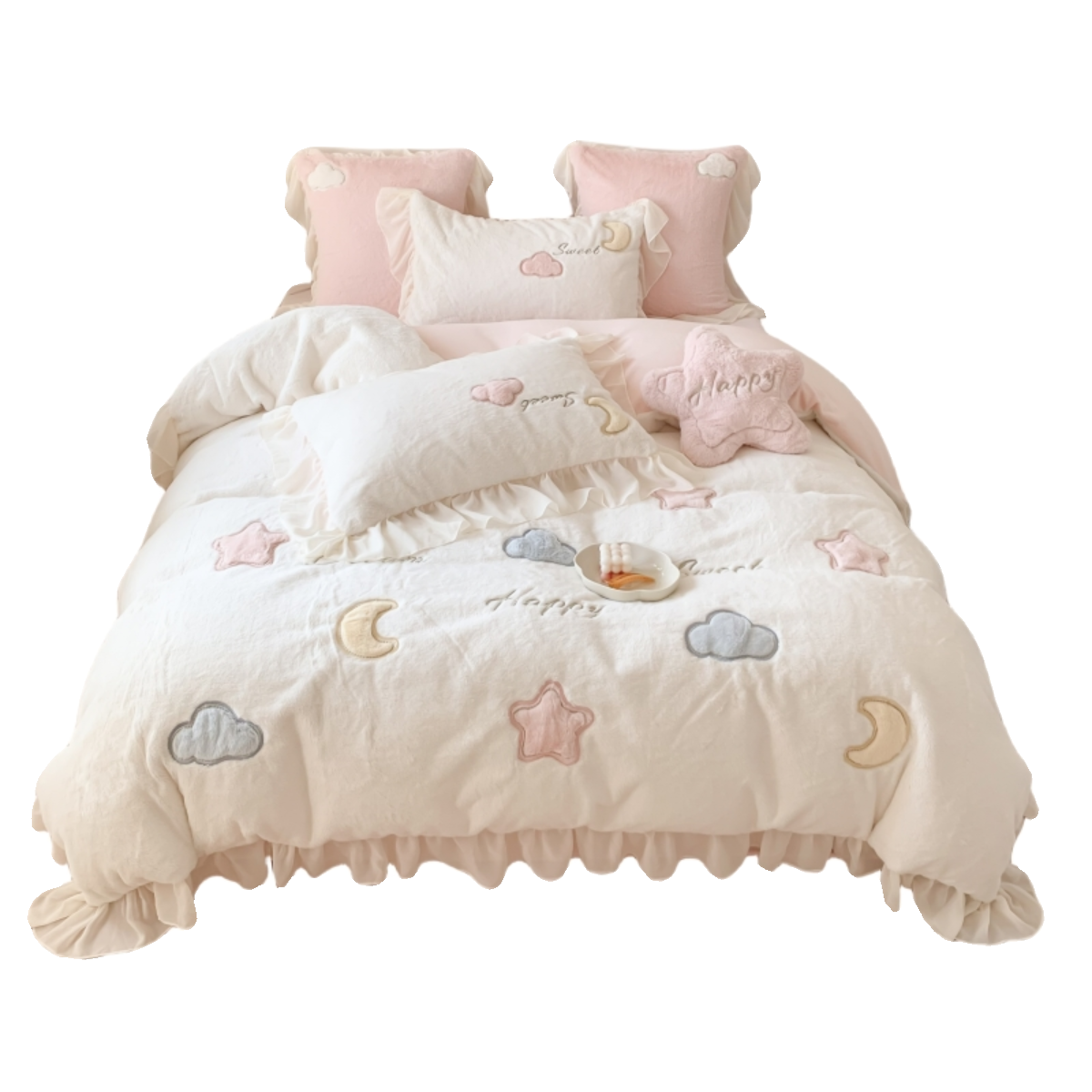 可爱云朵兔兔绒刺绣四件套加厚牛奶绒床上用品秋冬珊瑚绒床单被套,淘宝优惠券,粉丝福利购,淘宝优惠卷