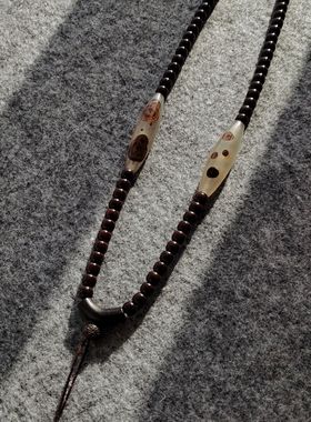 高端文玩项链  天然蒙天珠乌木珠唐卡吊坠配绳