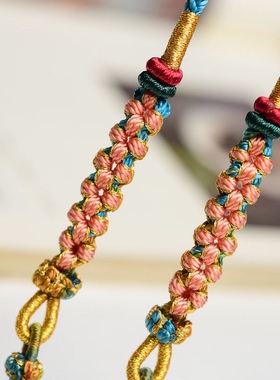 原创新款古法曼陀罗烧蓝吊坠纯手工编织高端千里江山桃花结项链绳