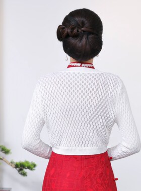 桑蚕丝针织春季温柔风旗袍小披肩