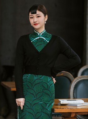 小披肩开衫春秋短款旗袍复古风