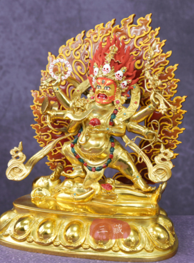 纯铜鎏金六臂玛哈嘎啦佛像尼泊尔