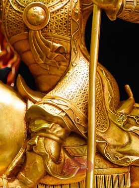 藏传纯铜鎏金金甲衣护法佛像25cm尼泊尔古法工艺民族桌面铜摆件