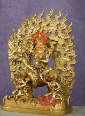 藏传铜鎏金吉祥天母佛像10寸30cm