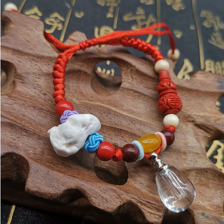 儿童宝宝婴儿款手工编织红绳朱砂瓶粉猪精骨胎毛瓶手链,淘宝优惠券,粉丝福利购,淘宝优惠卷