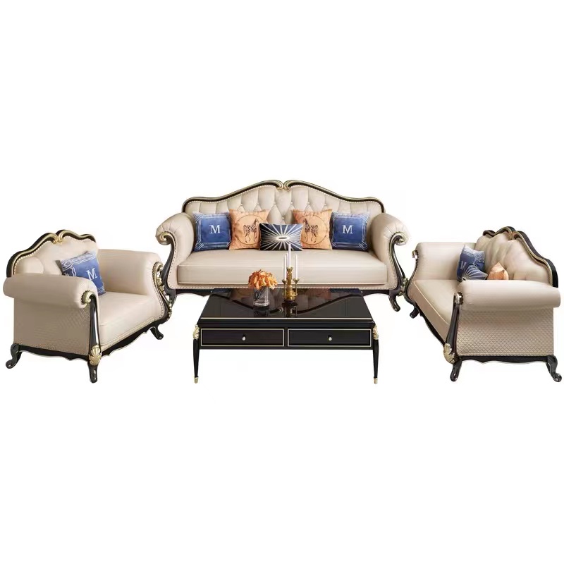 欧式真皮实木沙发123组合大小户型美式牛皮奢华高档别墅客厅家具 - 图3