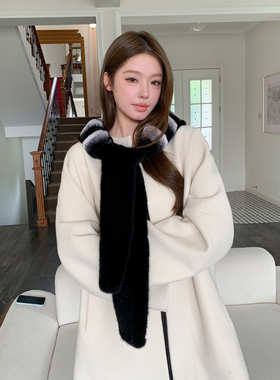 GAO级感水貂毛编织保暖风雪帽 帽子围巾一体奢贵皮草围巾帽保暖女