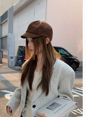 羊皮鸭舌帽复古女士复古英伦风