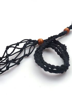 超级大号手工编织天然石头 网兜编织项链吊坠 可调节伸缩网兜项链