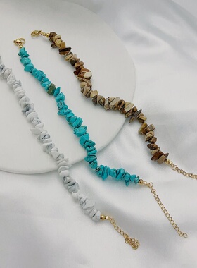 欧美热卖爆款绿色不规则松石天然石创意手串不锈钢镀18K金手链