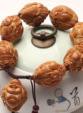 橄榄核24mm纯手工雕刻寿星七星报喜群仙大籽文玩男女手串达摩财神