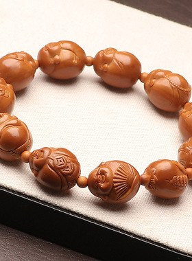 天然橄榄核手工雕刻十小佛包衣弥勒佛核雕男女款文玩手串盘玩手链