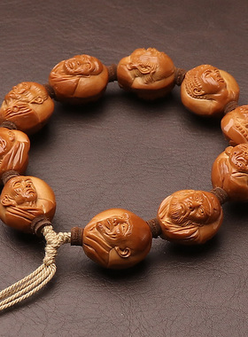 橄榄核手工雕刻双面浮雕罗汉大核四花三丰十八罗汉文玩手把件收藏