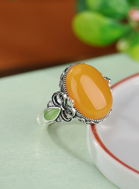 和田碧玉蜜蜡戒指新款限时优惠