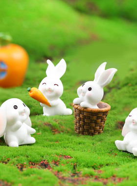手工大中小系列兔子摆件微景观花盆装饰田园造景房子树脂竹筐萝卜