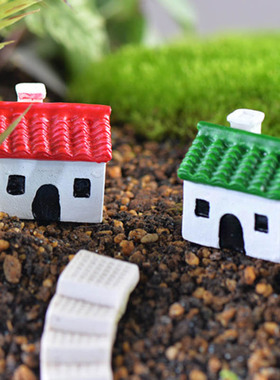 微景观房子摆件创意手工田园小平房树脂红绿小房屋多肉花盆小饰品