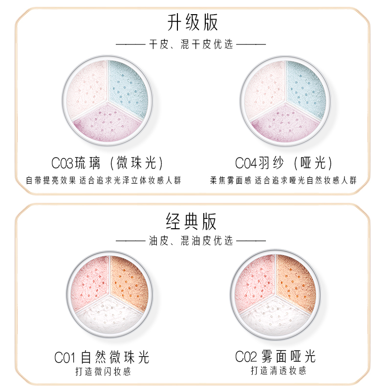 卡婷散粉三色蜜粉控油定妆粉平价防水防汗持久不脱妆粉饼干皮干粉 - 图2