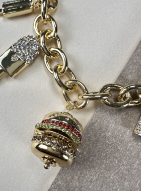 欧美高品可爱银针镶钻汉堡耳钉女精致小巧时尚个性小众高级感项链