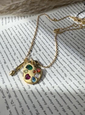 欧美外贸K家时尚轻奢精美通勤日常配饰高品质调色盘吊坠项链耳钉