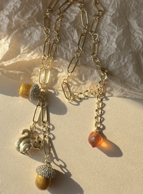 外贸饰品小众森系甜美可爱田园风松鼠手链松果耳钉 项链