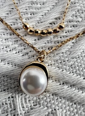 原单新款ins风项饰双层叠戴简约通勤项链女淡水珍珠吊坠锁骨链