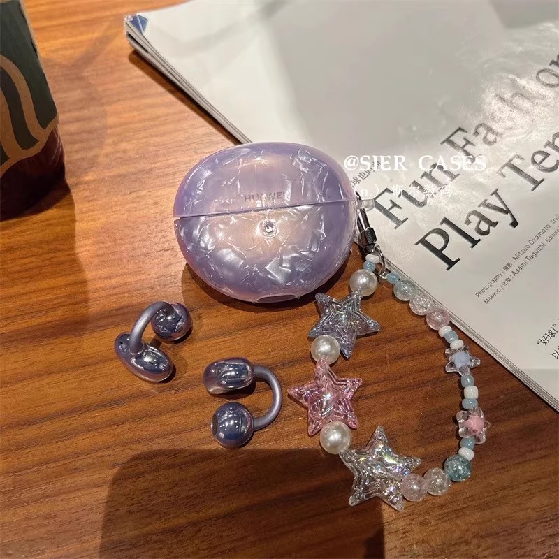 适用于华为freebuds6保护套流光紫贝壳纹6i华为freebudsse2保护壳4e彩贝简约airpodspro2紫色保护壳防摔clip2 - 图2