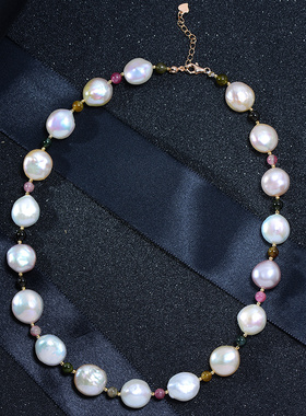 晶柜巴洛克天然珍珠碧玺项链