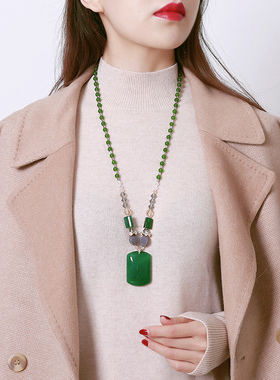 晶柜原创设计绿玛瑙奥地利毛衣链
