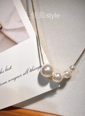 S925纯银渐变珍珠吊坠项链女配饰2025新款小众简约气质款