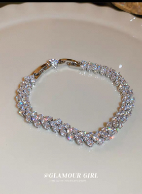 爆闪925纯银18K白金唯美满钻莫桑钻明星同款手链豪华首饰