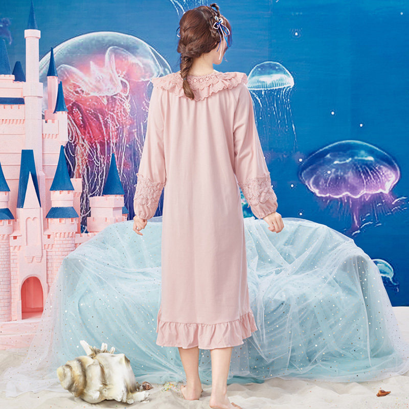 长袖春秋季纯棉可爱长款连体夏睡裙 茜靓睡裙