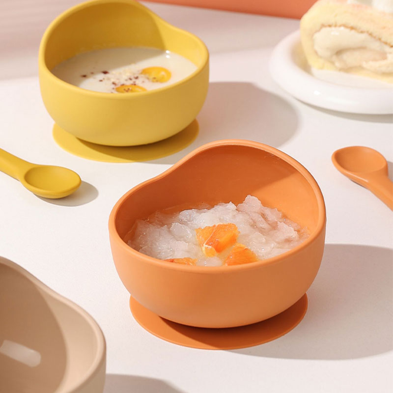 宝宝辅食碗儿童自主进食训练勺婴儿专用餐具防摔防烫碗硅胶吸盘碗 - 图0