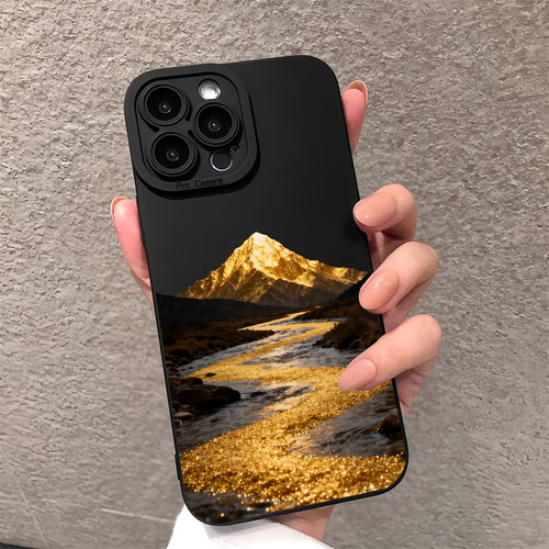 黑金能量流水生金适用iPhone17pro镜面16promax简约15Pro苹果14手机壳xsmax补妆13招财12情侣7山峰8plus创意x - 图1