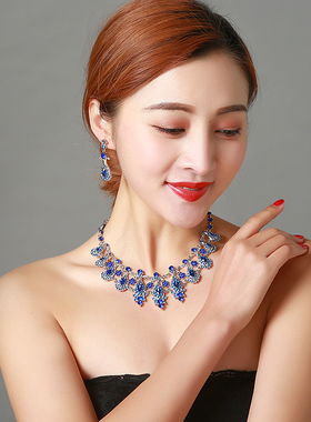 夸张蓝色防过敏晚宴配饰品锁骨链