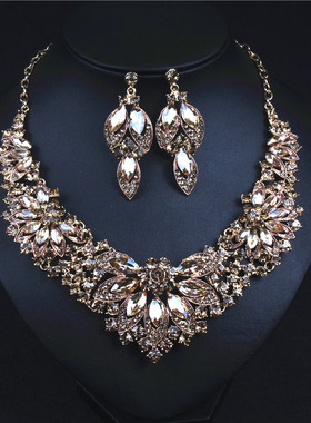 欧美夸张花朵水晶水钻礼服两件套