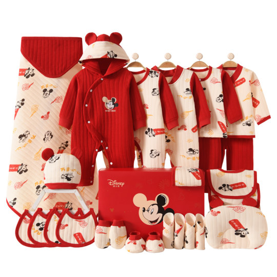 Disney summer and autumn newborn clothes gift box newborn baby pure cotton set Mickey baby waiting bag full moon gift