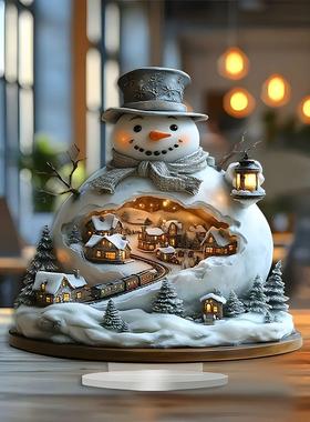 跨境创意新品冬季仙境2D亚克力房子雪人圣诞家居桌面装饰品摆件