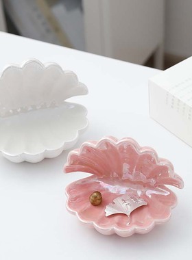 跨境简约陶瓷贝壳首饰收纳盘收纳盒桌面房间装饰品托盘首饰摆件