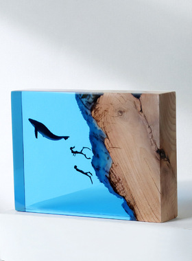 加工定制海洋微景观滴胶环氧树脂夜灯实木桌面摆件工艺品源头工厂