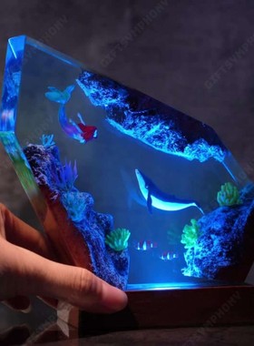 跨境热卖美人鱼与座头鲸环氧树脂灯海洋生物手工海洋装饰生日礼物