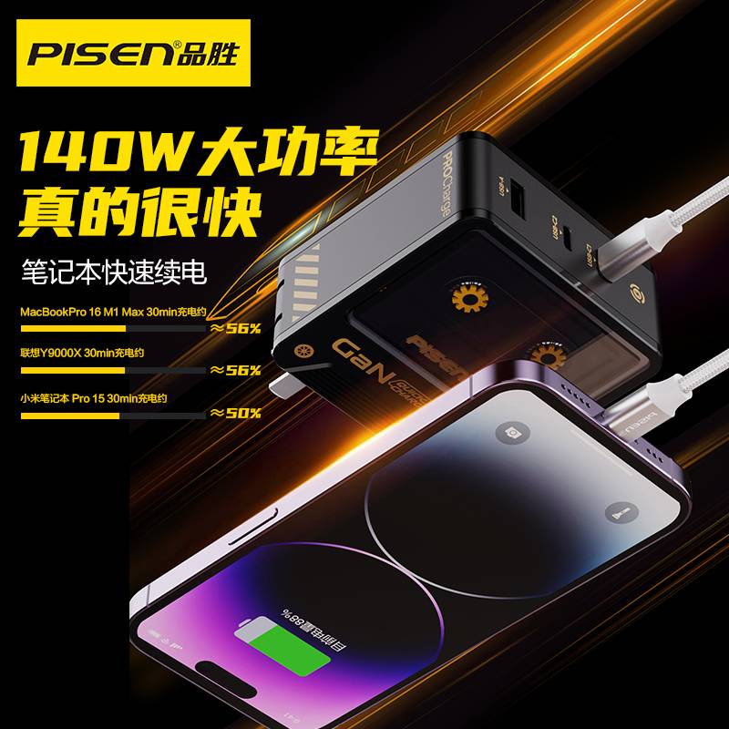 品胜140W氮化镓充电器头PD3.1多口三口GaN适用苹果华为联想macbookpro笔记本120W电源适配器双type-c快充插头-图0