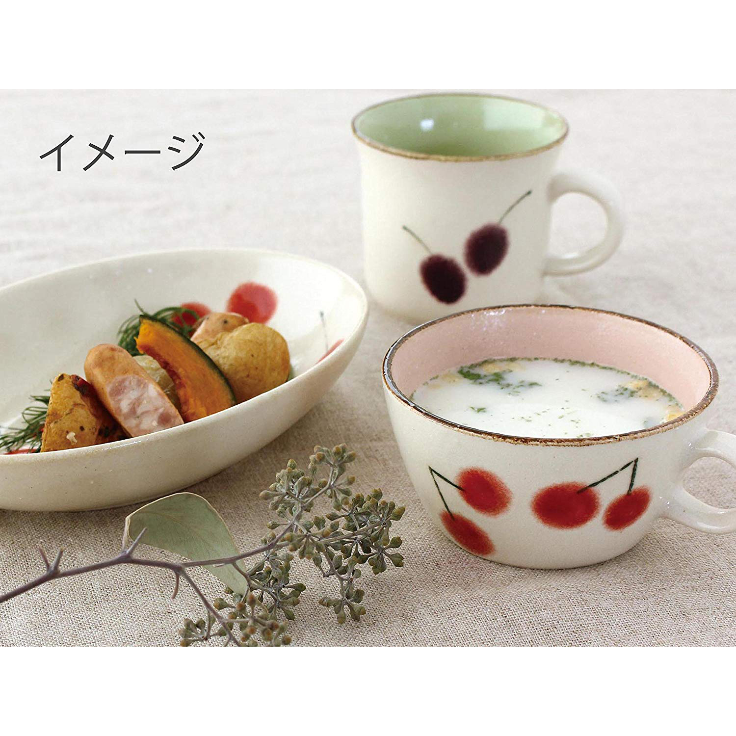 日本製進口復古手作櫻桃日式湯杯咖啡紅茶馬克杯飯碗橢圓咖哩深盤