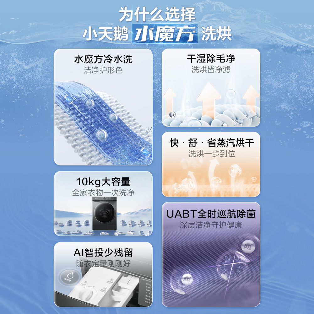 [水魔方]小天鹅10KG滚筒全自动家用洗衣机洗烘一体 TD100V618PLUS