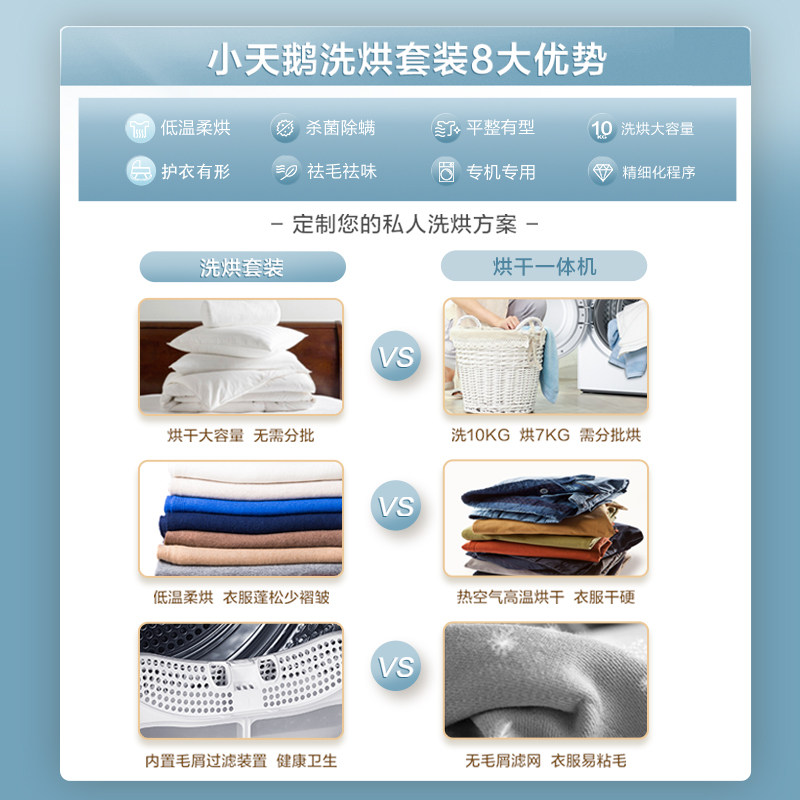 【浣彩】小天鹅家用10kg热泵+洗衣机 小天鹅洗烘套装