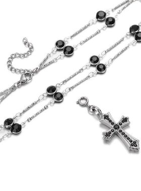 黑色十字架叠戴锁骨链女甜酷项链